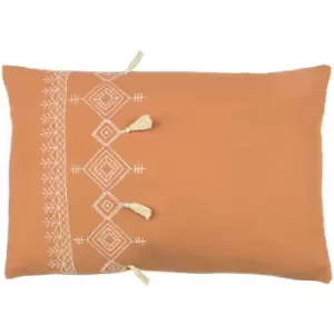 Pritta Embroidered Diamond 100% Cotton Tasselled Cushion Cover, Cinnamon, 40 x 60 Cm - Furn