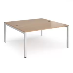 Bench Desk 2 Person Starter Rectangular Desks 1600mm Beech Tops With White Frames 1600mm Depth Connex