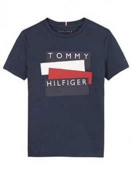 Tommy Hilfiger Boys Short Sleeve Sticker Logo T-Shirt - Navy, Size 4 Years