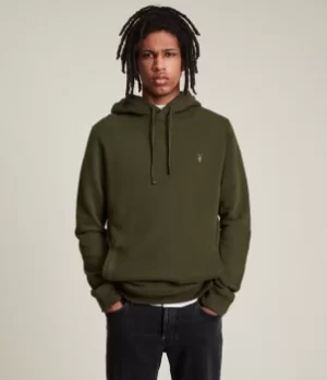 AllSaints Mens Raven Pullover Hoodie, Green, Size: XL