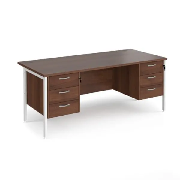 Office Desk Rectangular Desk 1800mm With Double Pedestal Walnut Top With White Frame 800mm Depth Maestro 25 MH18P33WHW