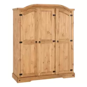 Seconique Corona 3 Door Wardrobe - Distressed Waxed Pine