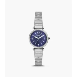 Fossil Womens Carlie Three-Hand Blue Stainless Steel Watch - Silver