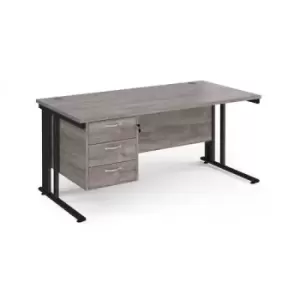 Maestro 25 straight desk 1600mm x 800mm with 3 drawer pedestal - Black cable managed leg frame and grey oak top