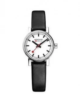 Mondaine Evo2 26Mm Stainless Steel Case White Dial Black Leather Strap Ladies Watch