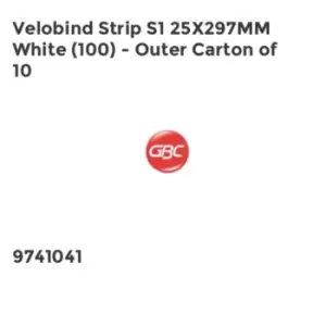 Velobind Strip S1 25X297MM White (100) - Outer Carton of 10