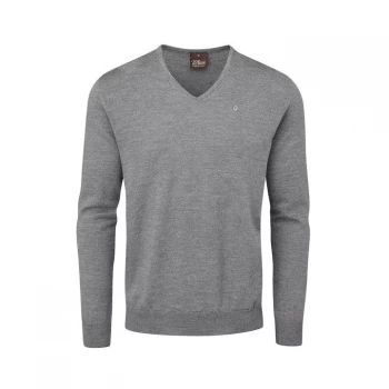 Oscar Jacobson Pin Merino V-Neck Sweater - Dark Grey