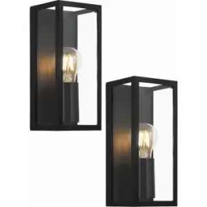 2 pack Wall Light Colour Black Shade Clear Glass Metal Box Frame Bulb E27 1x60W