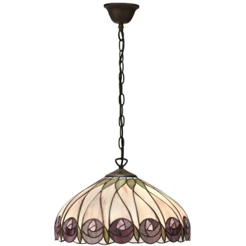 Interiors Hutchinson - 1 Light Medium Ceiling Pendant Dark Bronze, Tiffany glass, E27