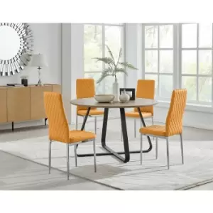 Santorini Brown Wood Contemporary Round Dining Table And 4 Mustard Milan Chairs Set - Mustard Yellow