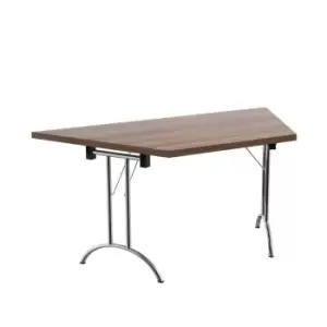 Tc One Union Folding Table 1600 x 800 Silver Frame Dark Walnut Trapezoidal Top