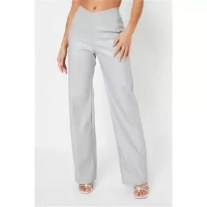 I Saw It First Light Grey Petite Pu V Waist Wide Leg Faux Leather Trousers - Grey