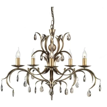 Lily - 5 Light Chandelier Metallic Bronze Floral Leaves Design - Elstead