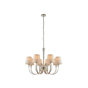 Interiors Fabia - 8 Light Multi Arm Shade Pendant Polished Nickel Plate, Marble Silk, E14