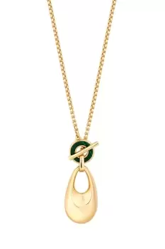 Gold Polished Organic Malachite T Bar Pendant Necklace