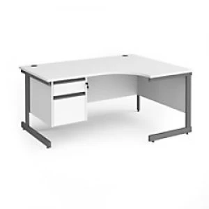 Dams International Right Hand Ergonomic Desk with 2 Lockable Drawers Pedestal and White MFC Top with Graphite Frame Cantilever Legs Contract 25 1600 x