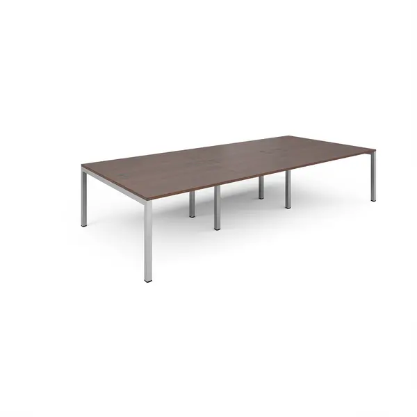 Connex Triple Back to Back Office Desk - 3600mm x 1600mm - Silver - Walnut