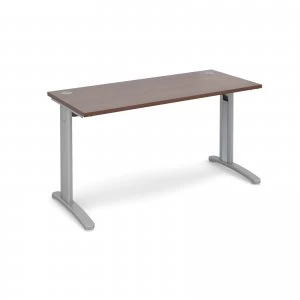 TR10 Straight Desk 1400mm x 600mm - Silver Frame Walnut Top