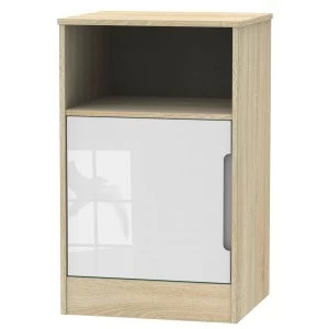 Robert Dyas Barquero Ready Assembled 1-Door Bedside Table - Pine/White Gloss