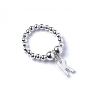 Initial K Charm with Sterling Silver Ball Bead Ring