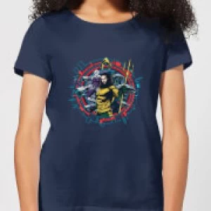 Aquaman Circular Portrait Womens T-Shirt - Navy - XXL