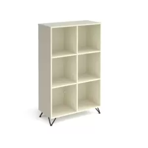 Tikal cube storage unit 1370mm high with 6 open boxes and Black hairpin legs - white