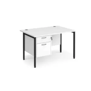 Office Desk Rectangular Desk 1200mm With Pedestal White Top With Black Frame 800mm Depth Maestro 25 MH12P2KWH