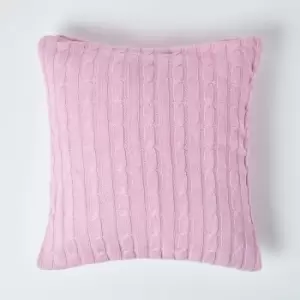 Homescapes - Cotton Cable Knit Pastel Pink Cushion Cover, 45 x 45cm - Pink