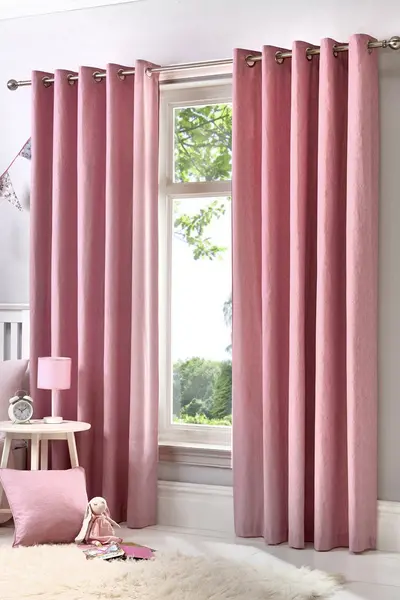 Fusion 'Sorbonne' 100% Cotton Light Filtering Plain Dyed Eyelet Curtains Rose