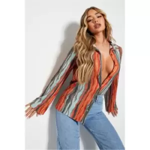 I Saw It First Orange Smudge Print Plisse Oversized Button Up Shirt - Orange