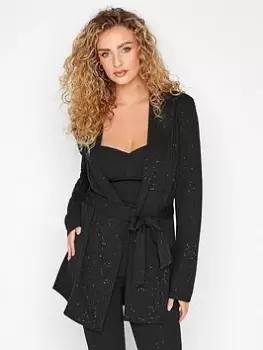 Long Tall Sally Black Glitter Blazer, Black, Size 14, Women