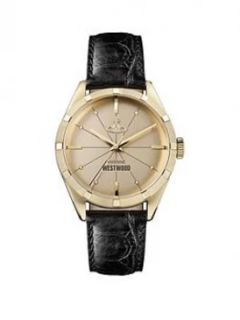 Vivienne Westwood Vivienne Westwood Conduit Gold Dial Black Leather Strap Watch