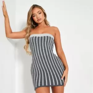 I Saw It First Boucle Knit Pinstripe Mini Dress - Grey