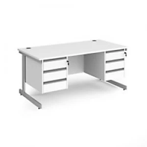 Dams International Straight Desk with White MFC Top and Silver Frame Cantilever Legs and 2 x 3 Lockable Drawer Pedestals Contract 25 1600 x 800 x 725m