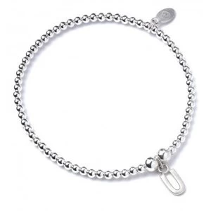 Initial U Charm with Sterling Silver Ball Bead Bracelet