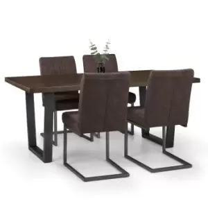 Julian Bowen Set Of Brooklyn Dark Oak Table And 4 Charcoal Chairs