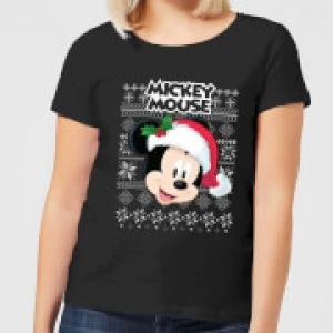 Disney Classic Mickey Mouse Womens Christmas T-Shirt - Black - 4XL