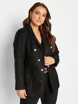 Yours Boucle Blazer Black Lurex, Black, Size 18, Women