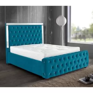 Elegance Mirrored Bed Double Plush Velvet Teal