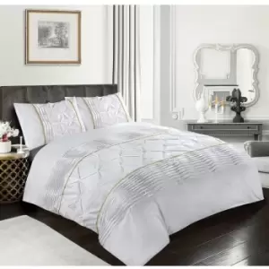 Eleanor Lux Pintuck Duvet Cover Set White King Gold Laced - White