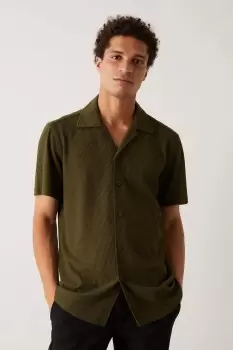 Slim Fit Khaki Jersey Rib Revere Shirt