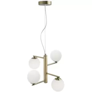 Merano - Dayton 4 Light Globe Pendant Ceiling Light Opal Glass Antique Brass Metal G9