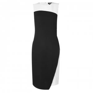 DKNY Sleeveless Colour Block Dress - BLACK IVORY