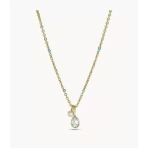 Fossil Womens Drew Joyful Expression Sky Blue Enamel Pendant Necklace - Gold