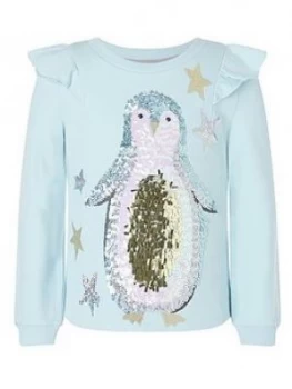 Monsoon Girls S.E.W. Christmas Penguin Sweat Top - Blue, Size Age: 5-6 Years, Women