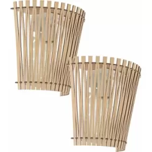 Loops - 2 pack Wall Light Colour White Shade Maple Wood Fencing Surround Bulb E27 1x60W