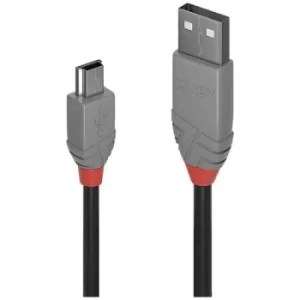 LINDY USB cable USB 2.0 USB-A plug, USB-Mini-B plug 0.5 m Black, Grey 36721