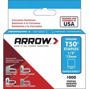 Arrow T50 Stainless Steel Staples 12mm Pack of 1000