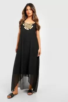 Beaded Necklace Dip Hem Maxi Dress