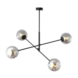 Linear Black Multi Arm Pendant Ceiling Light with Graphite Glass Shades, 4x E14